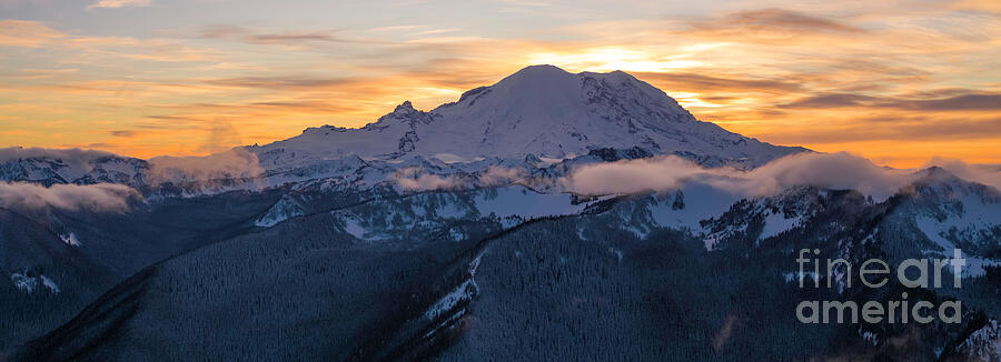 Mount Rainier in the Clouds Sunset Panorama Photograph by Mike Reid ...