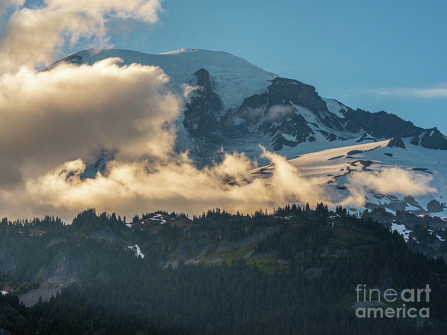 Sunset Photograph - Mount Rainier Landscape Clouds and Light by Mike Reid