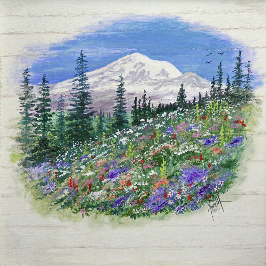 Mount Rainier Meadow Painting by Marilyn Smith