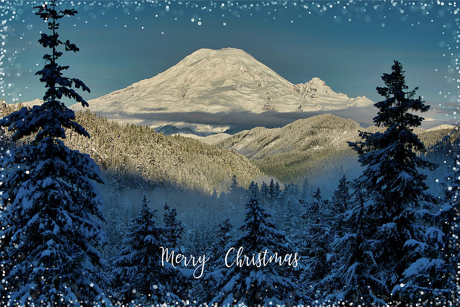 Mount Rainier Merry Christmas Photograph by Lynn Hopwood
