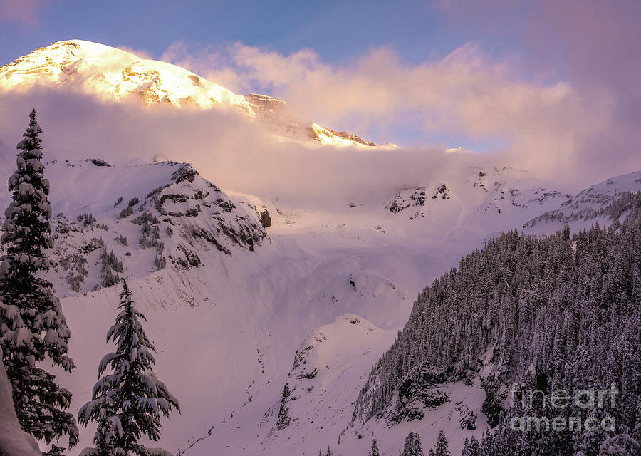 Mount Rainier Morning Clearing In Winter Photograph
