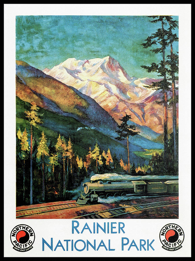 Vintage Photograph - Mount Rainier National Park Retro Vintage Travel Poster by Carol Japp