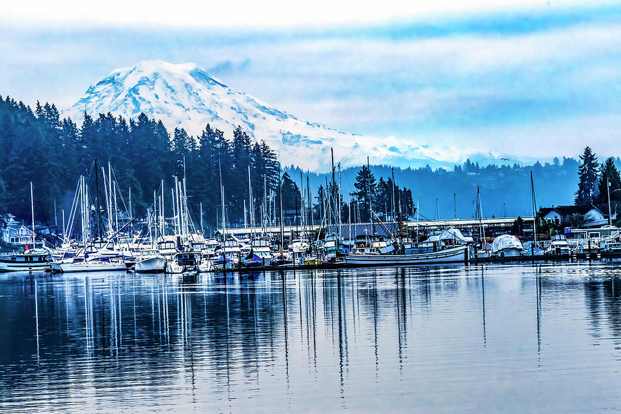 Mount Rainier Sailboats Reflection Gig Harbor Washington State ...