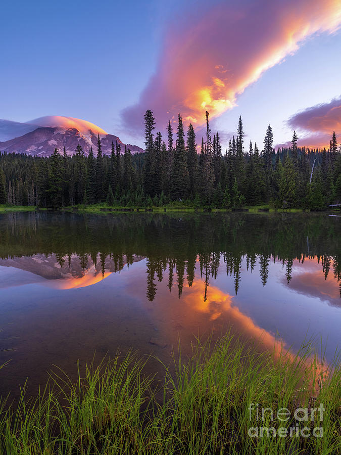 Mount Rainier Sunrise Clouds Vertical Photograph