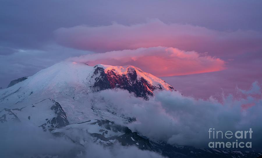 Mount Rainier Sunset Lenticular Fire Photograph