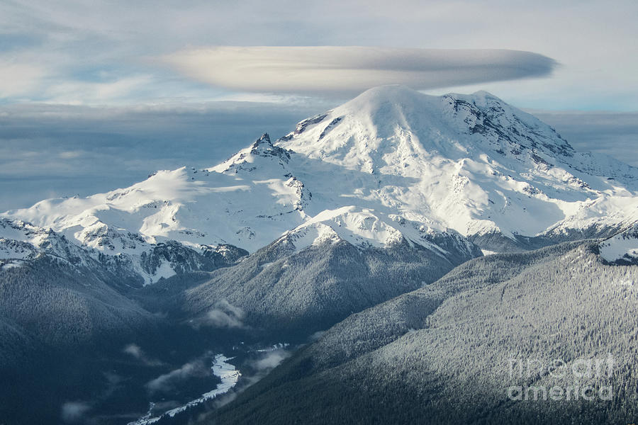 Mount Rainier with Large Lenticular Cloud Photograph by Nancy Gleason