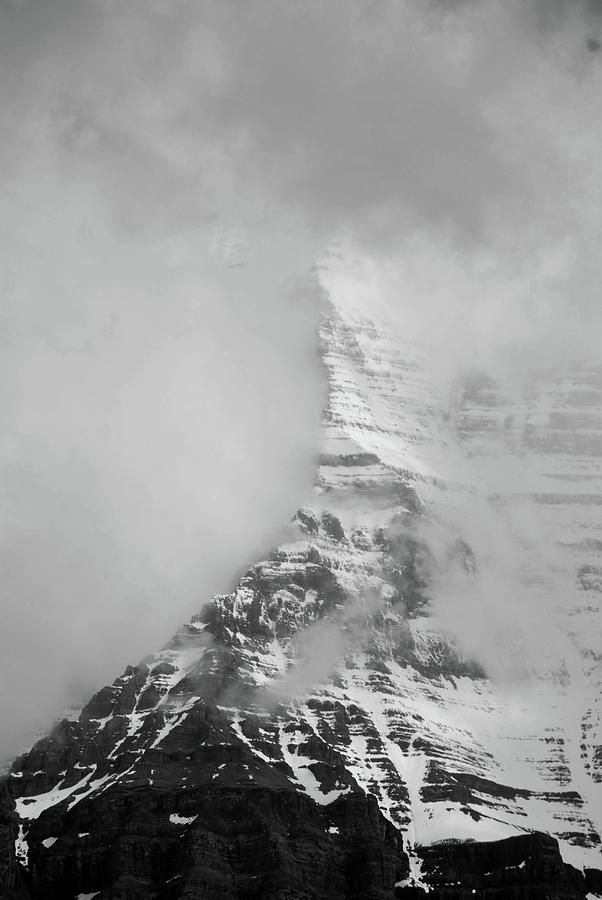 Mount Robson in the Clouds - Black and White Photograph by Katherine Nutt