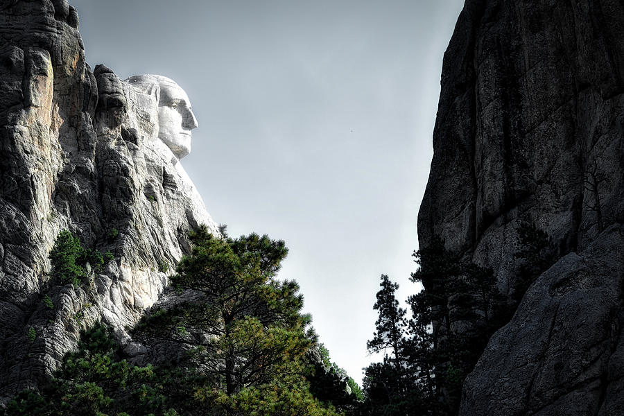 Rushmore Photograph - Mount Rushmore Washington Profile In Granite View by Thomas Woolworth