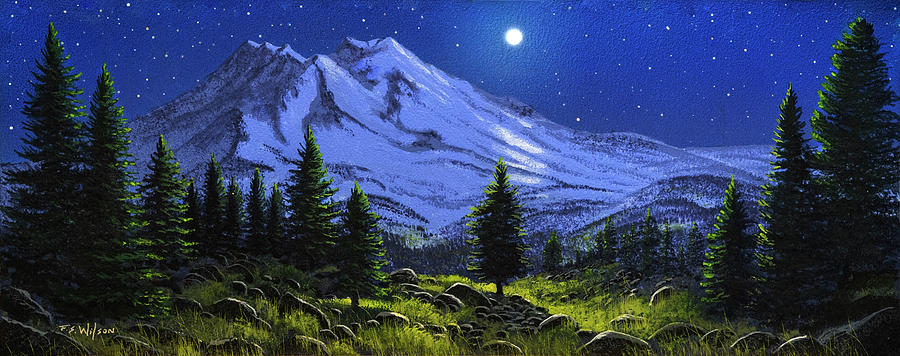 Mount Shasta In Moonlight Painting by Frank Wilson