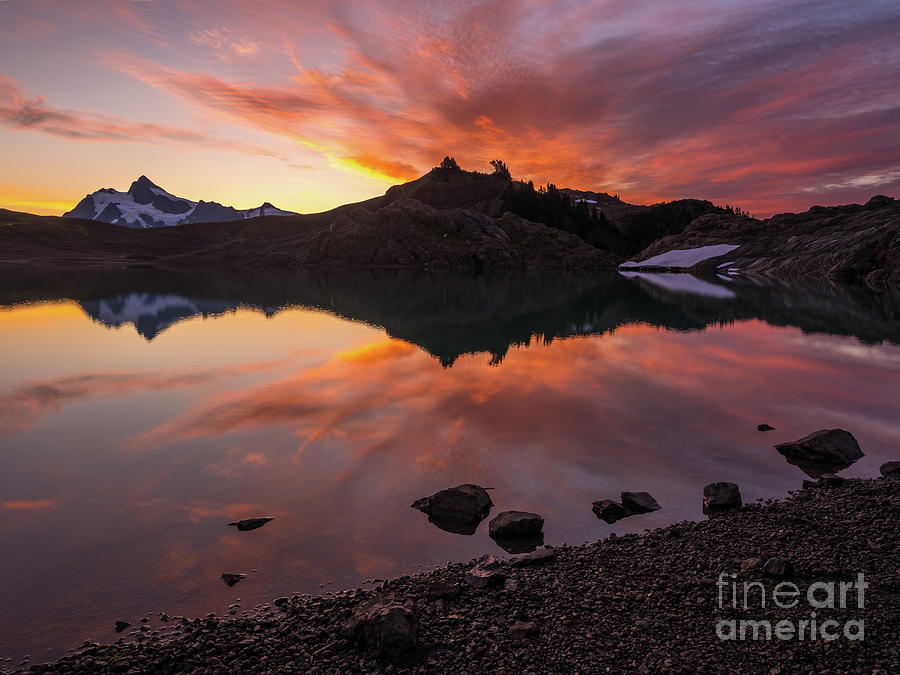 Landscape Photograph - Mount Shuksan Lake Cloudscape Sunrise by Mike Reid