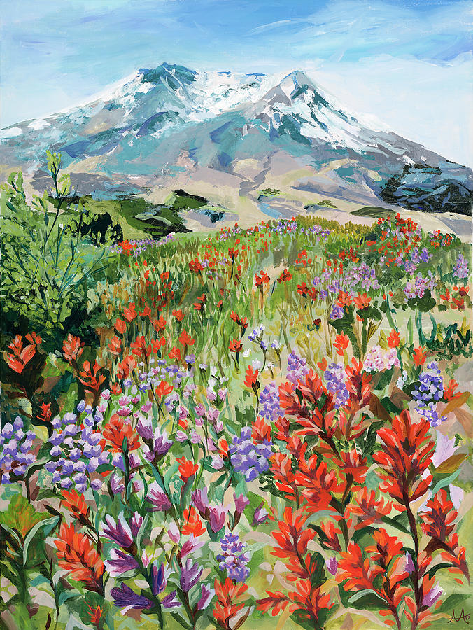 Mount St. Helens Wildflowers Painting by Anisa Asakawa