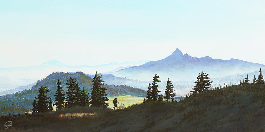 Mount Thielsen Painting by Elizabeth Mordensky