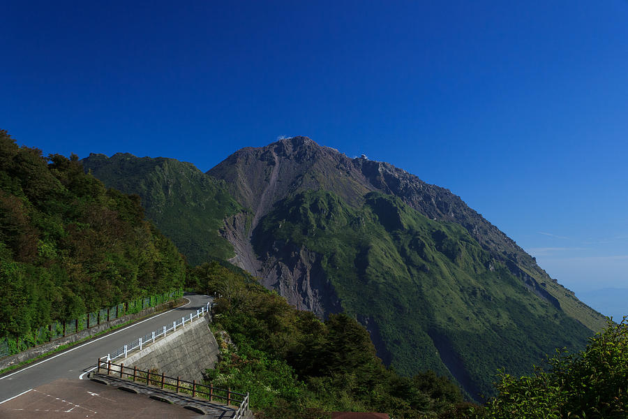 Mount Unzen and curving road Photograph by Yuko Yamada