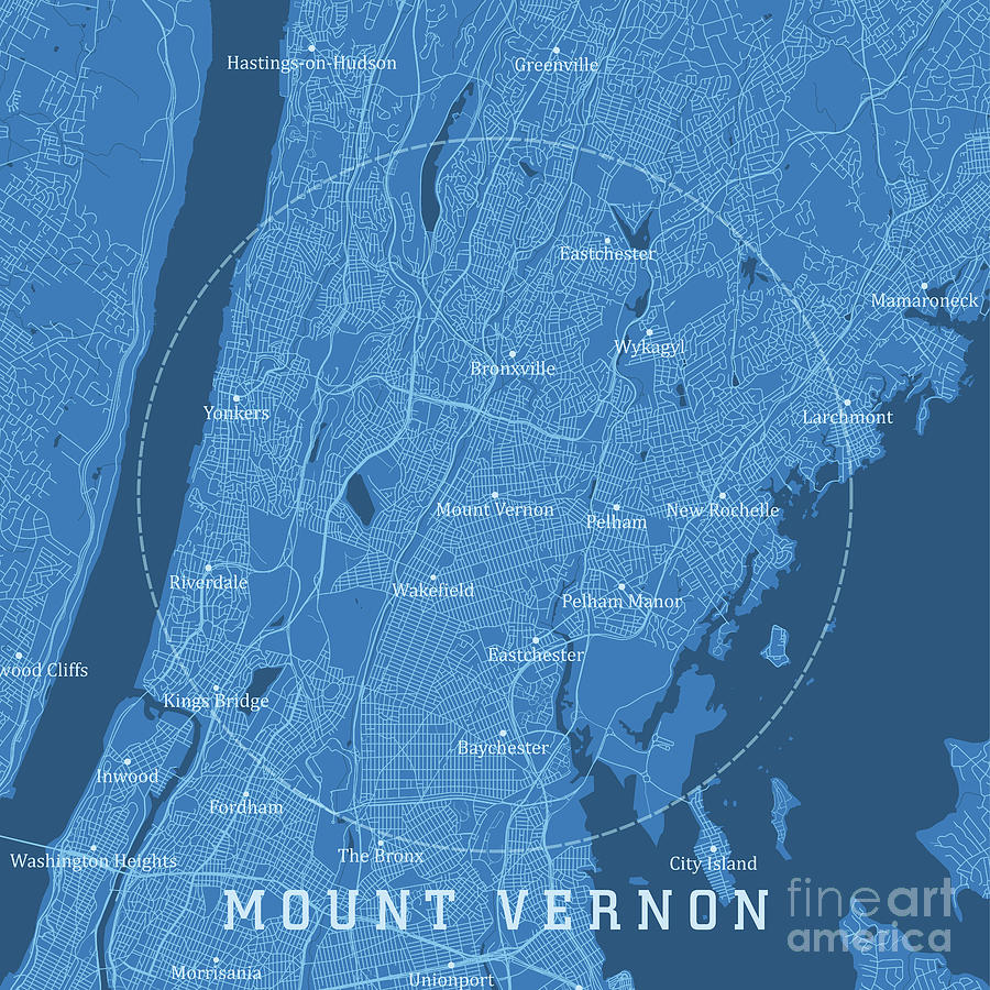 Mount Vernon NY City Vector Road Map Blue Text Digital Art by Frank ...