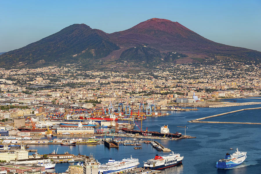 City Photograph - Mount Vesuvius Above Naples City And Port by Artur Bogacki
