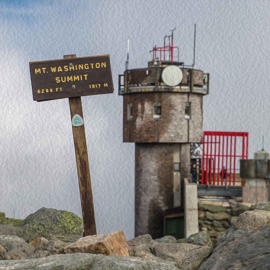 Mount Washington Summit Sign Oil Paint Photograph by White Mountain Images