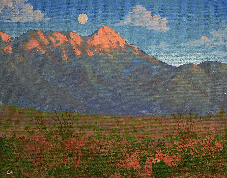 Mount Wrightson Moon, Green Valley AZ Painting by Chance Kafka