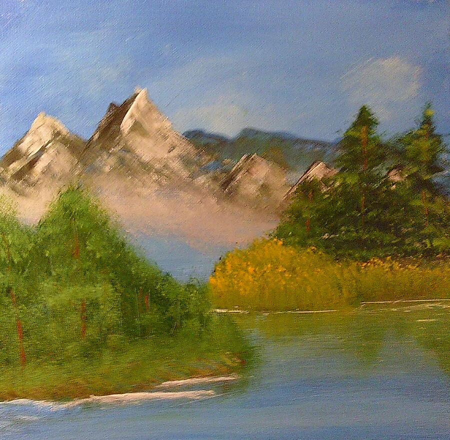 Mountain Painting - Mountain and lake view by Vicky Wells