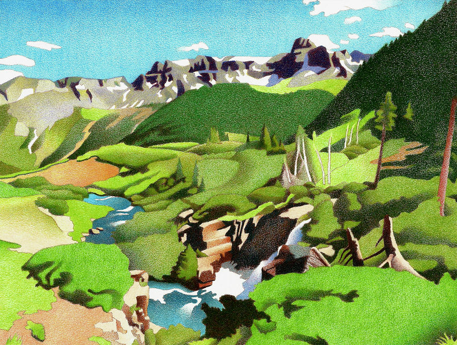Mountain Basin, Summer Drawing by Dan Miller