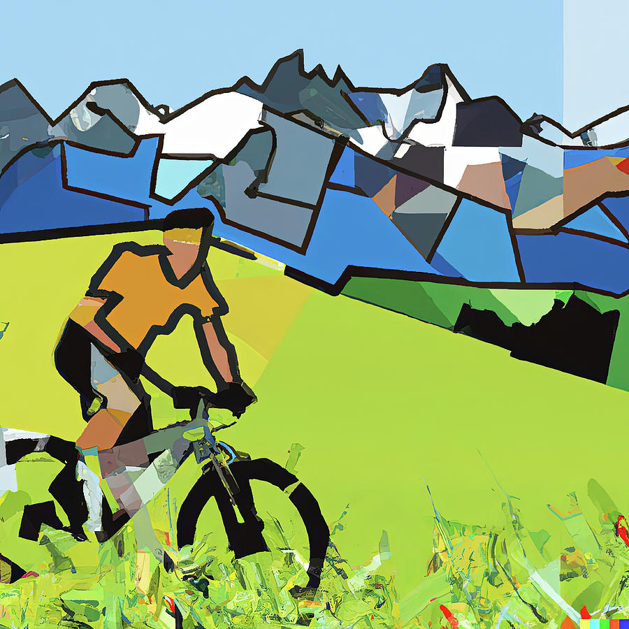 Mountain biker descending a meadow in the Alps Digital Art by Steve Estvanik Mountain biker descending a meadow in the Alps Digital Art by Steve Estvanik