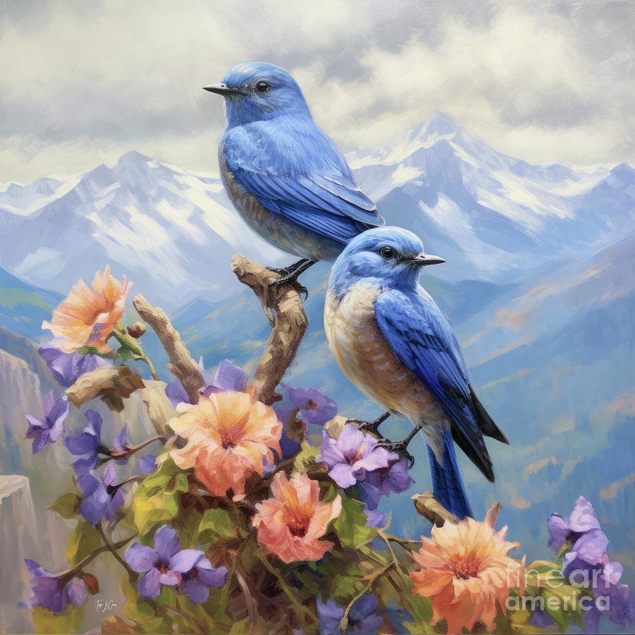 Mountain Bluebirds Painting by Tina LeCour