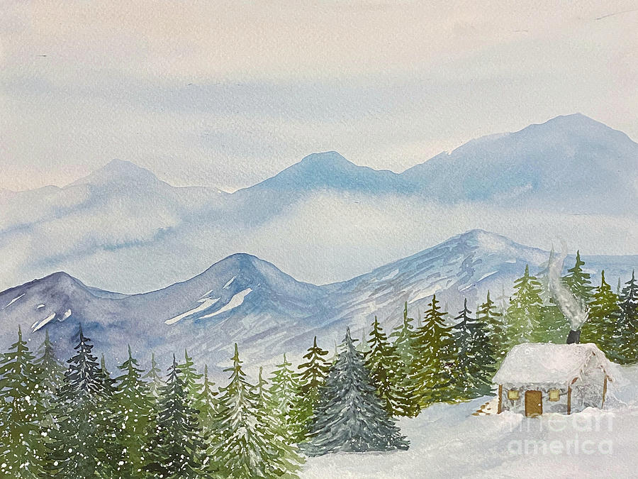 Mountain Cabin Painting by Lisa Neuman