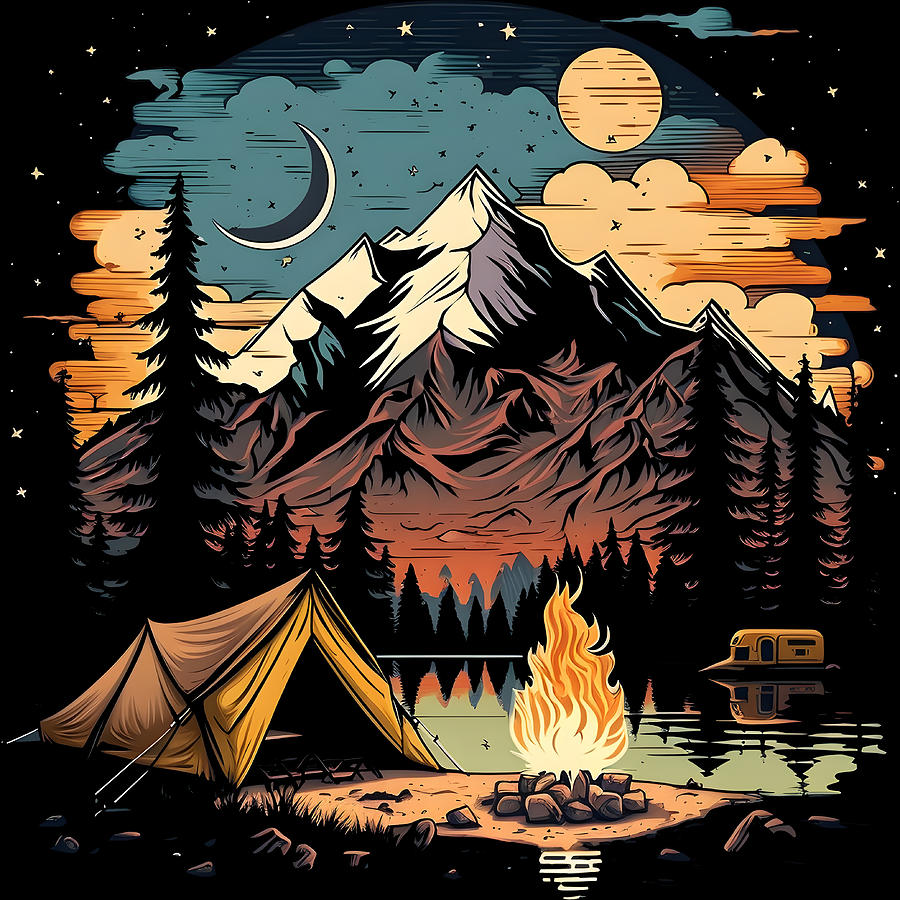 Mountain Camping Digital Art by Sweet Birdie Studio - Fine Art America