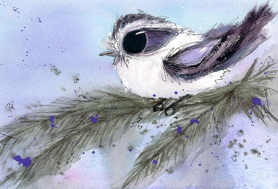 Mountain Chickadee and Evergreen Painting by Dawn Derman Mountain Chickadee and Evergreen Painting by Dawn Derman