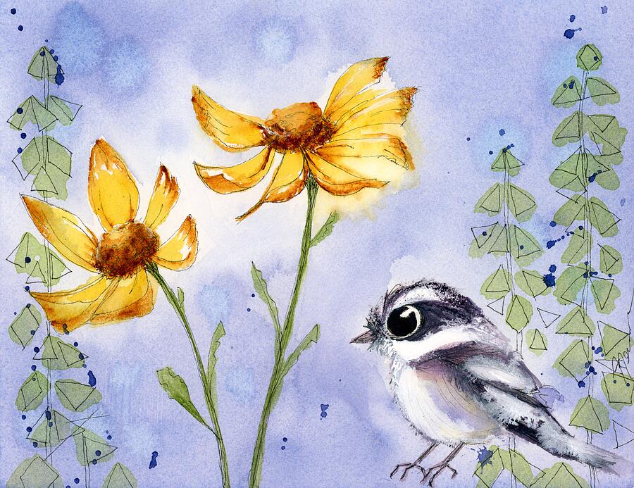 Mountain Chickadee and Wildflowers Painting by Dawn Derman Mountain Chickadee and Wildflowers Painting by Dawn Derman