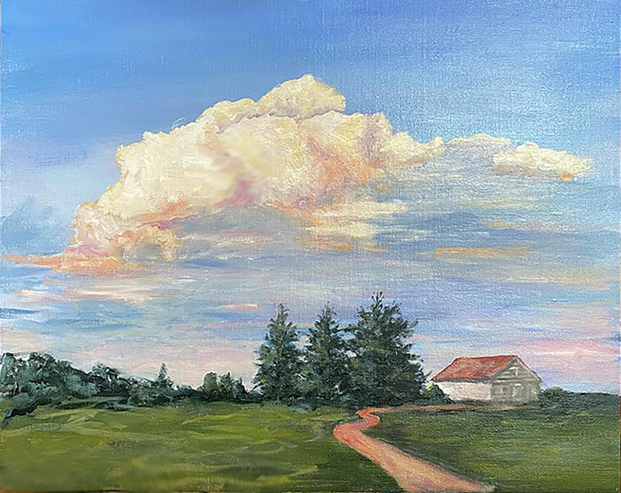 Mountain Farm w/Clouds Painting by Sandra Nardone