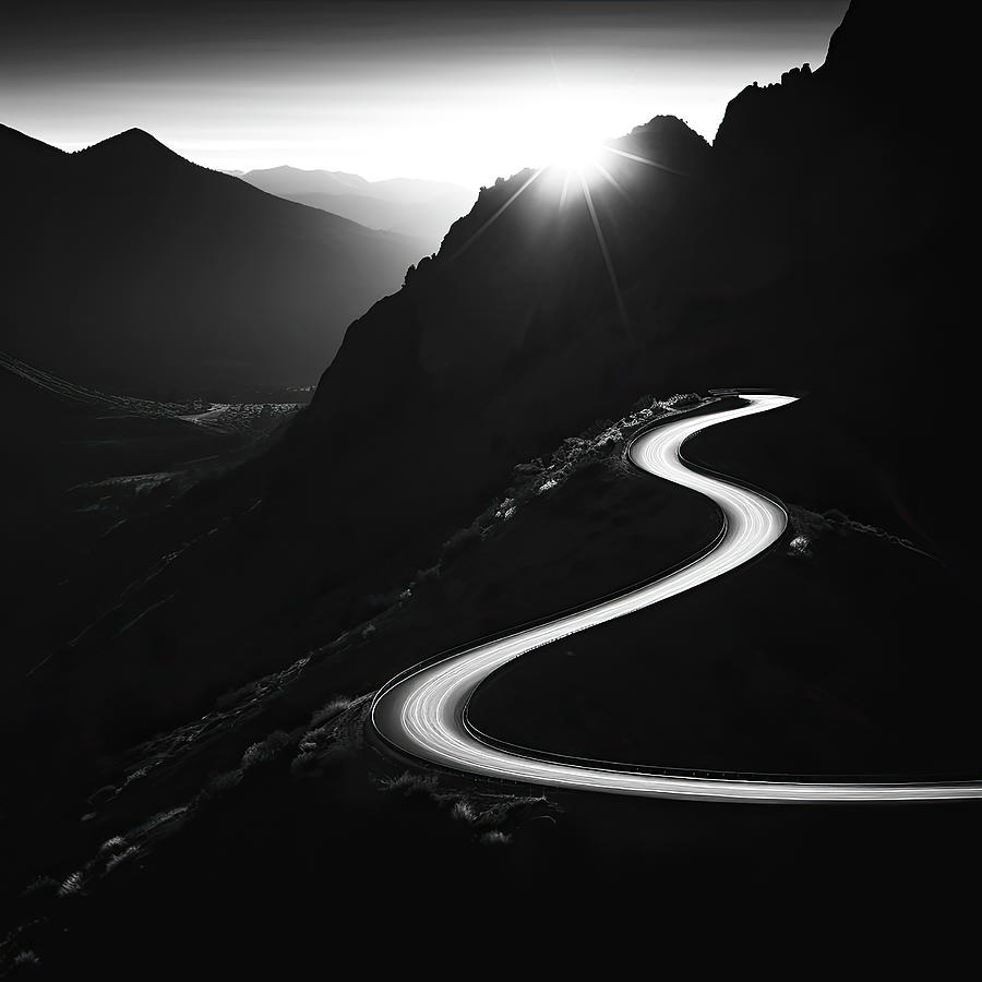 Mountain Highway Snakes Through Sunrise Digital Art by YoPedro
