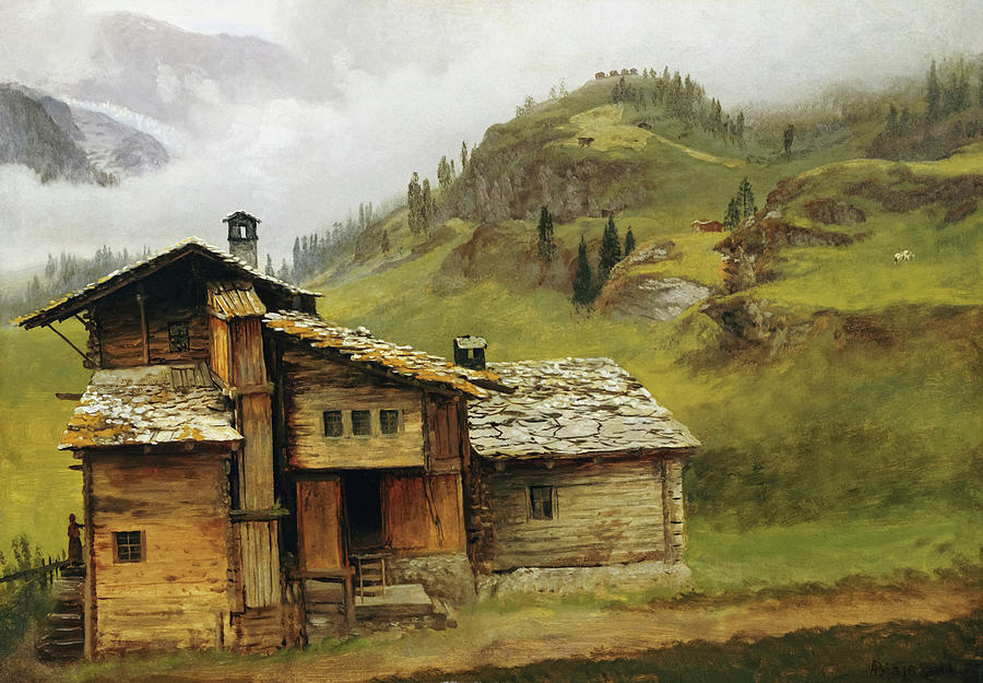 Mountain House By Albert Bierstadt Painting