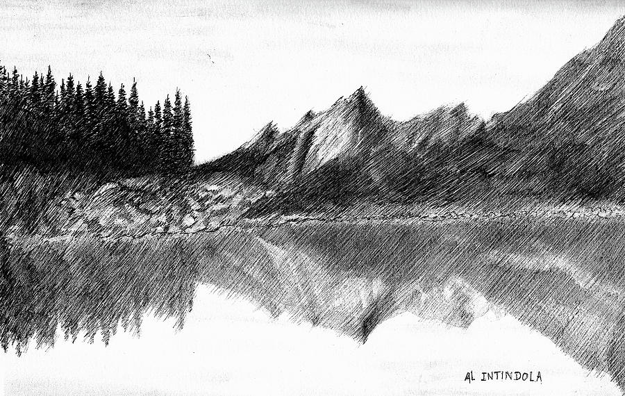 Mountain Lake Drawing by Al Intindola