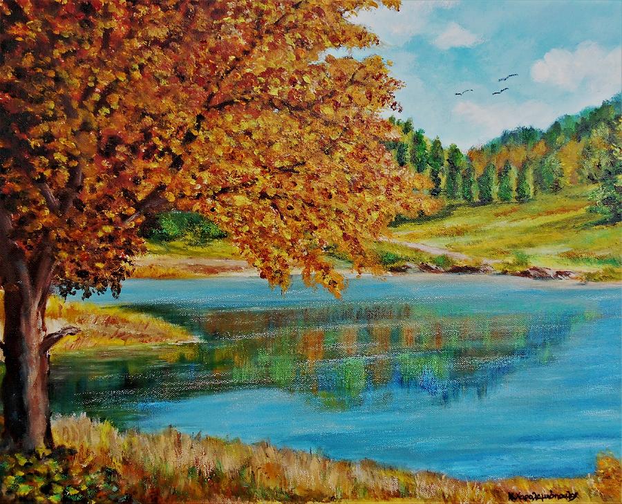 Mountain lake in Greece Painting by Konstantinos Charalampopoulos