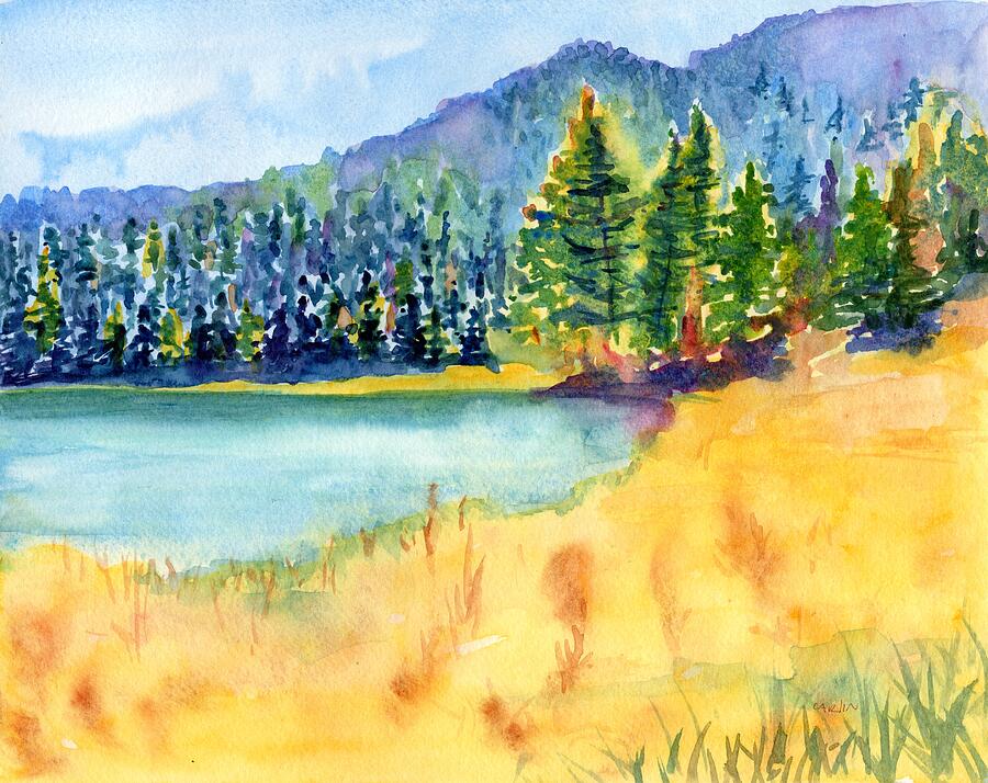 Impressionism Painting - Mountain Lake Landscape by Carlin Blahnik CarlinArtWatercolor