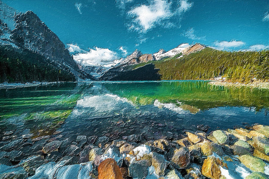Mountain Lake Lndscape Monet Inspired Painting by Tony Rubino
