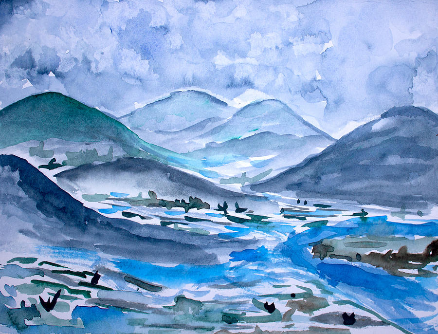 Abstract Painting - Mountain Lake by Mehwish Kamran