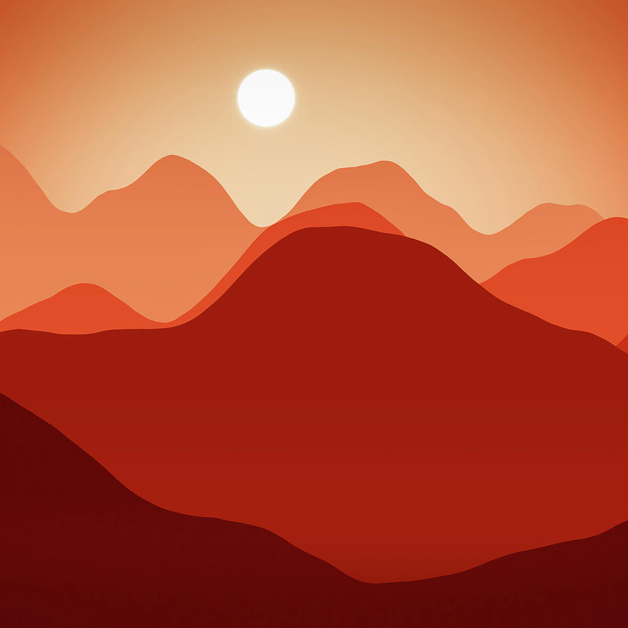 Mountain Landscape at Sunset Orange and Red Minimalism Digital Art by Matthias Hauser