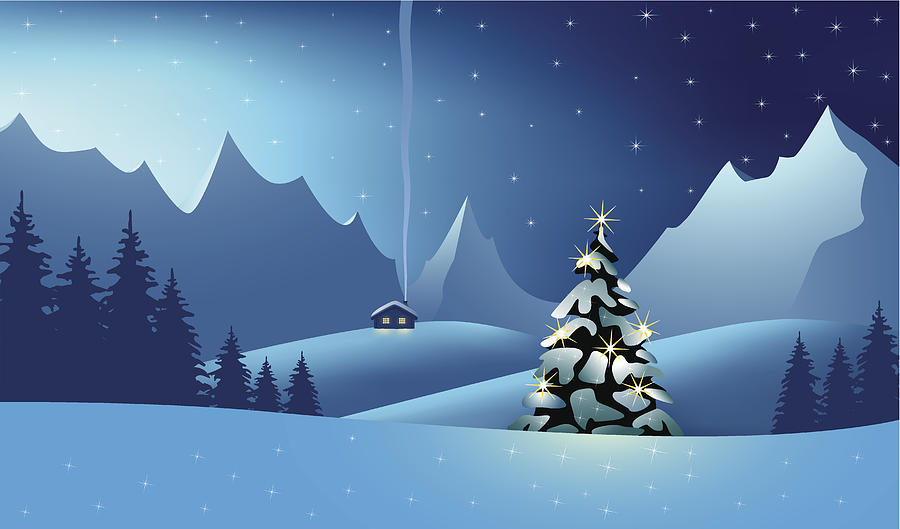 Mountain Landscape at the christmas time Drawing by Zu_09