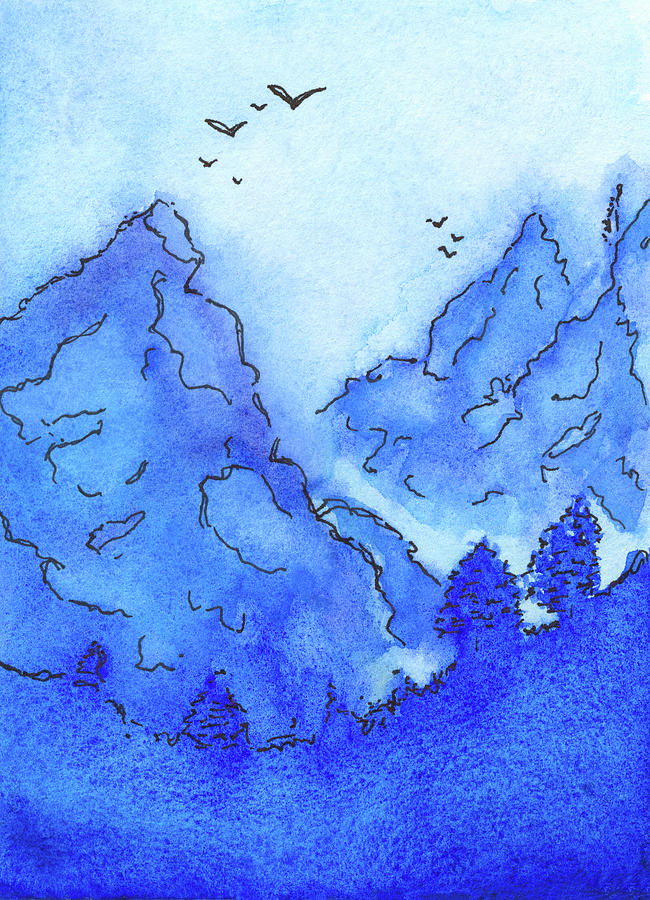 Mountain Landscape In Blue Painting by Deborah League
