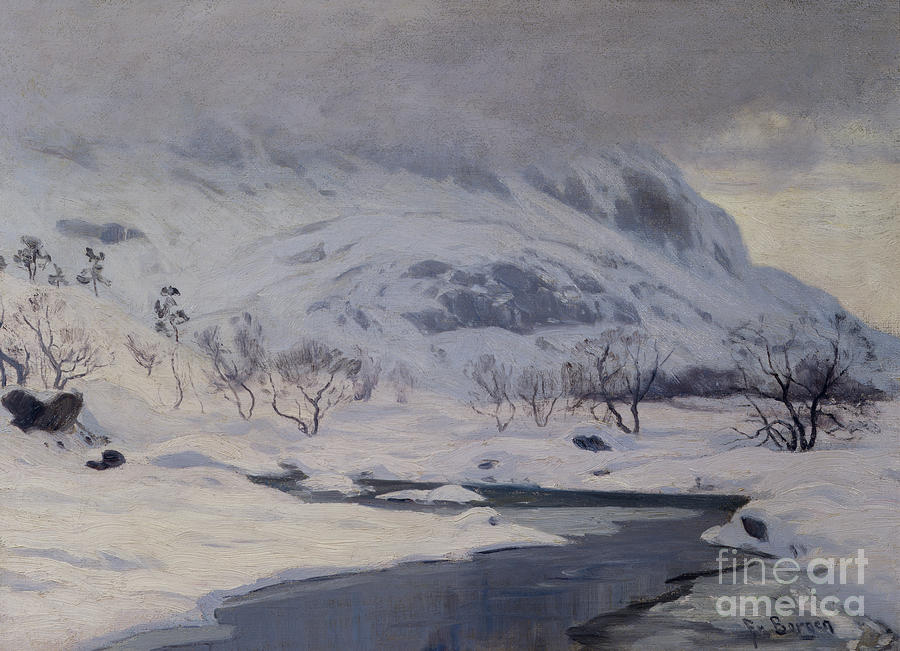 Mountain landscape, winter Painting by O Vaering by Hans Fredrik Borgen