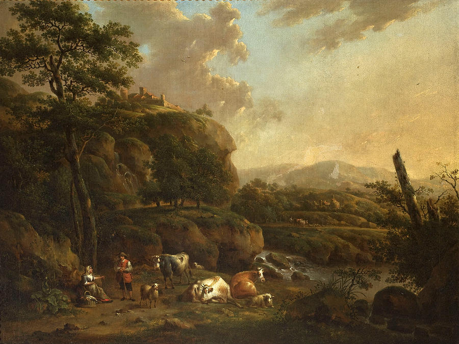 Mountain Landscape with Shepherds  Painting by Hendrik-Jozef Antonissen