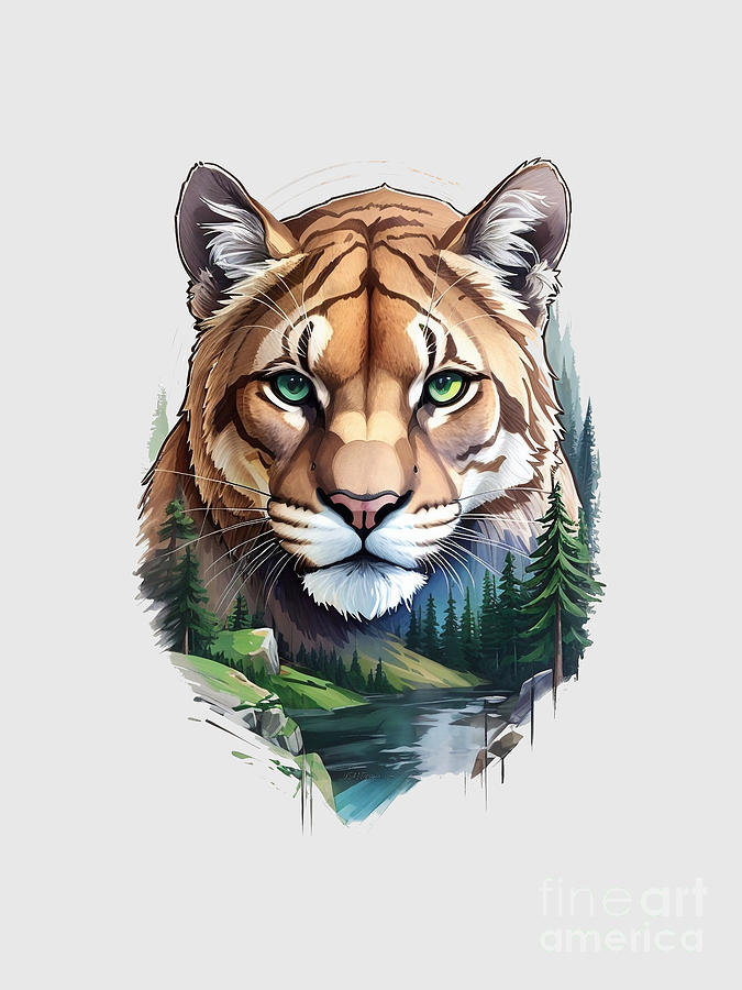 Mountain Lion over looking the Forest Digital Art by Walter Herrit