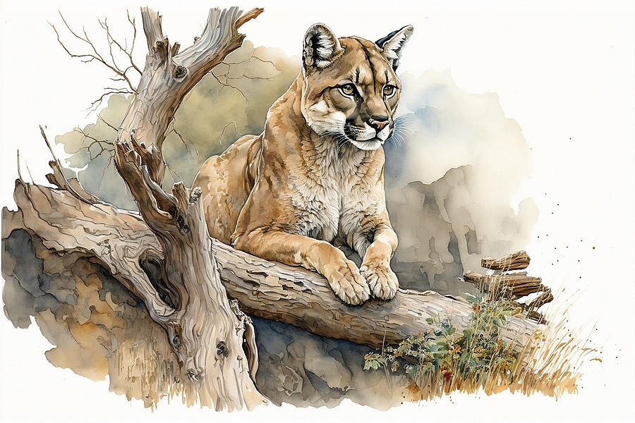 Mountain Lion Watercolr Digital Art by Steve McKinzie