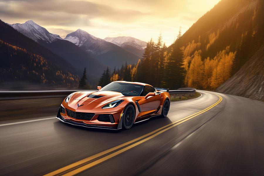 Mountain Majesty - ZR1s Exhilarating Winding Road Symphony Painting by Lourry Legarde