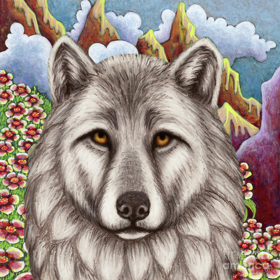 Mountain Meadow Wolf Painting by Amy E Fraser