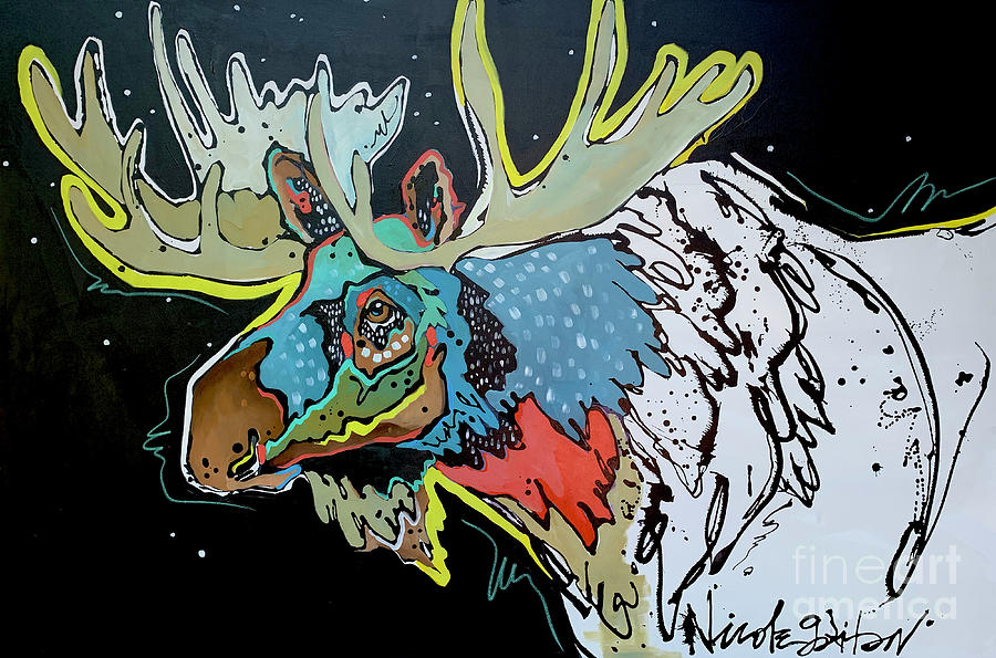 Mountain Modern Moose Painting by Nicole Gaitan