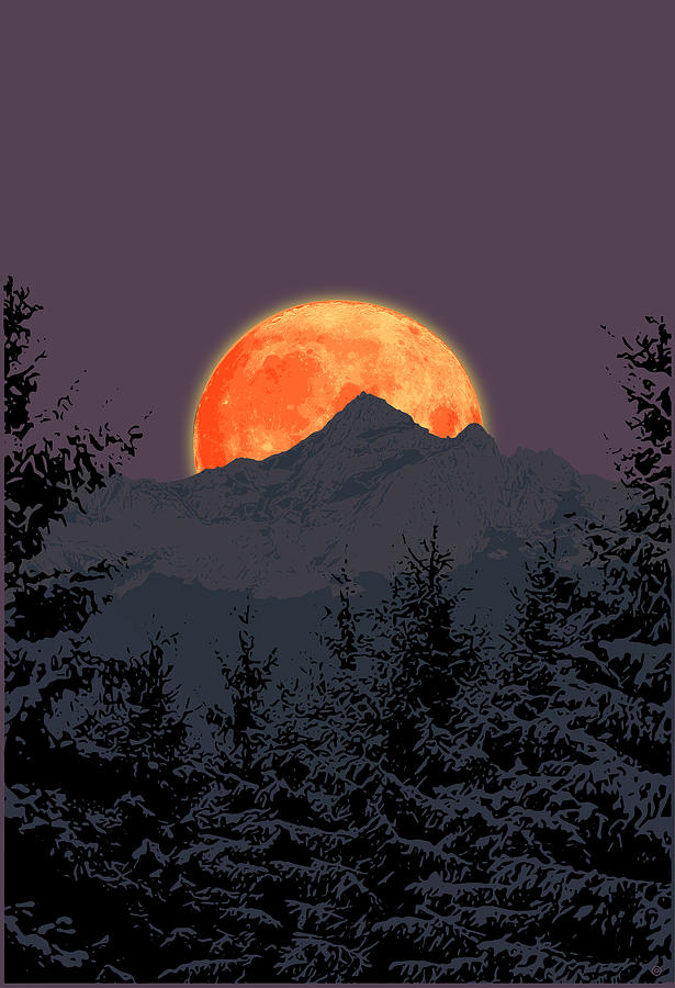 Pattern Digital Art - Mountain Orange Moon by Gary Grayson