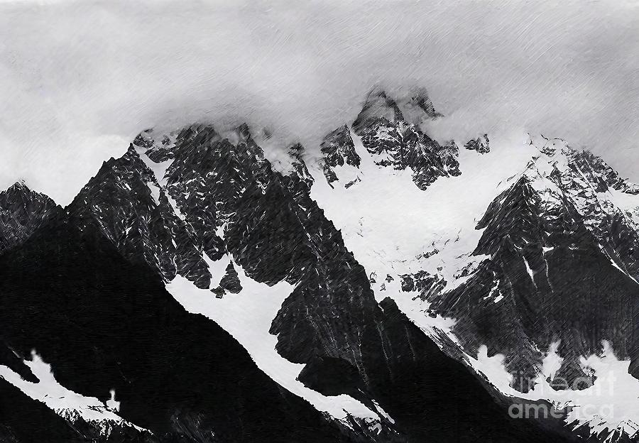 Winter Painting - Mountain Painting snow winter monochrom blackandwhite landscape mountains alpine alpinism avalanche beautiful black capped caucasus cliff climbing cloud cloudy contrast crag crevasse dark extreme by N Akkash