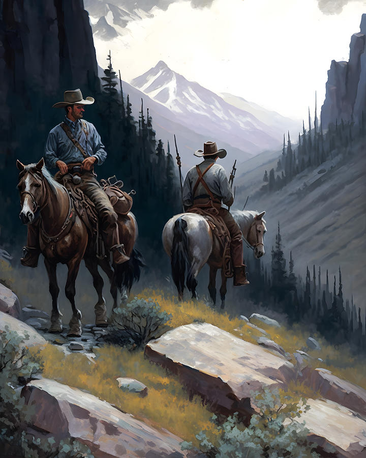Man On Horseback Digital Art - Mountain Pathfinders by TintoDesigns